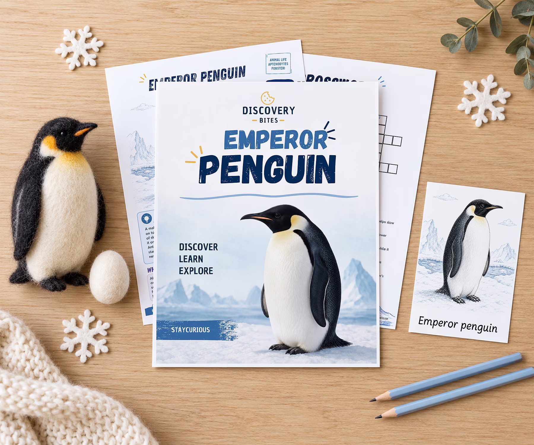 Discovery Bites printable learning kit with emperor penguin materials